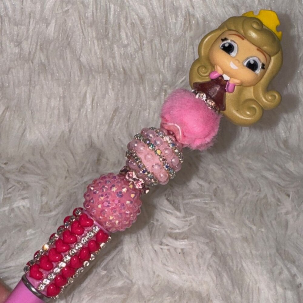 Beaded Pink Crowned Princess Doorable Sparkle Fuzzy Pen + 1 Replacement Ink.